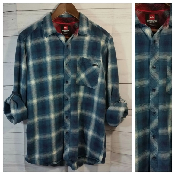 Quiksilver S Blue Plaid Flannel Button-Down Shirt - Picture 2 of 9